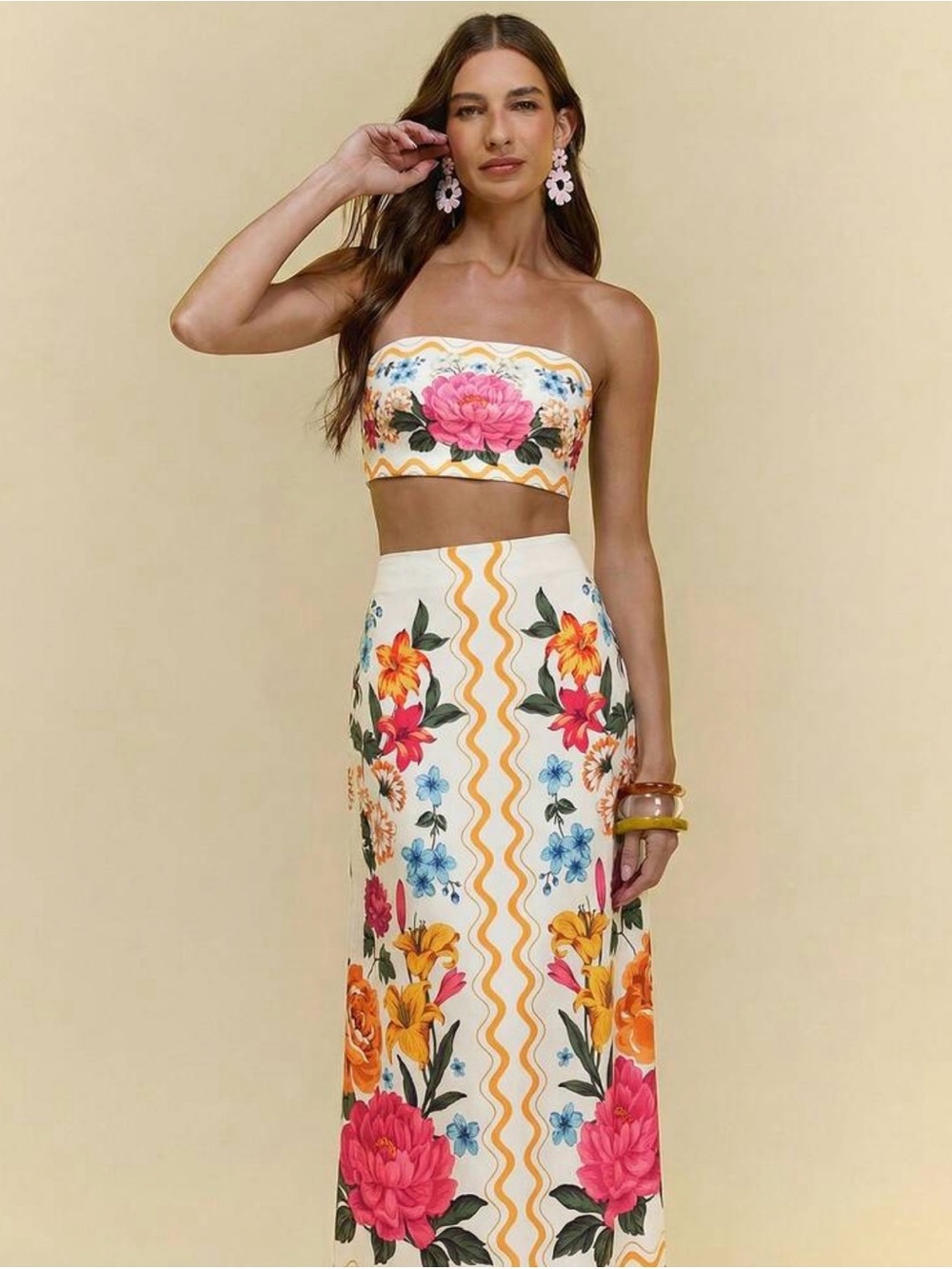 White Floral Two-Piece Maxi Skirt Set - Picture 6 of 7